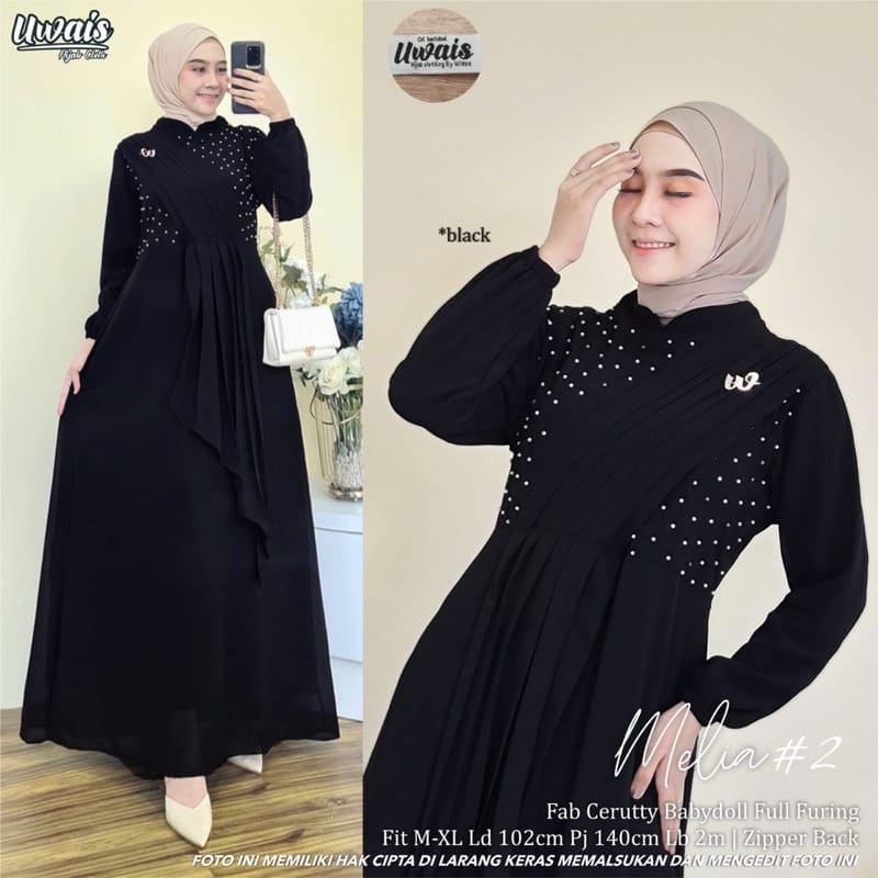 Melia #2 Dress Kondangan Baju Wanita Gamis Ceruty Babydoll Long Dress Muslim Fashion Wanita Gamis Pesta Mewah Elegan