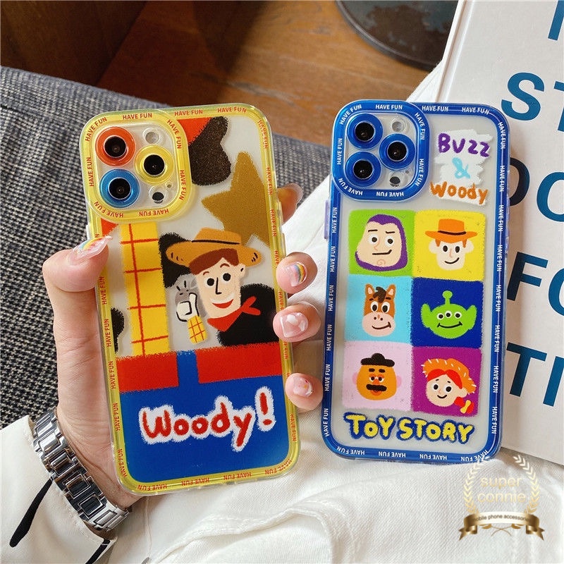 Cartoon Toy Story Phone Case for iPhone 11 12 Pro Max XR X XS MAX iPhone 6 6s 7 8 Plus SE 2020 Cute Wooddy Buzz Lightyear Alien Camera Protector Case Transparent TPU Soft Back Cover