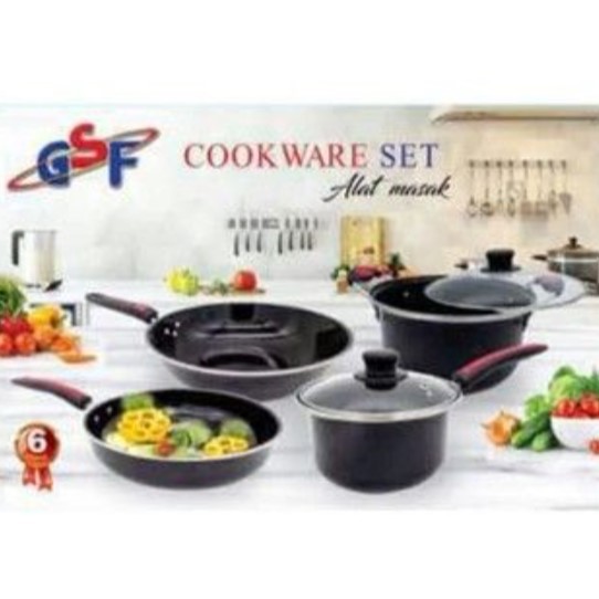 Panci Set GSF 1831 Enamel 6 pc Set Tutup Kaca Cookware