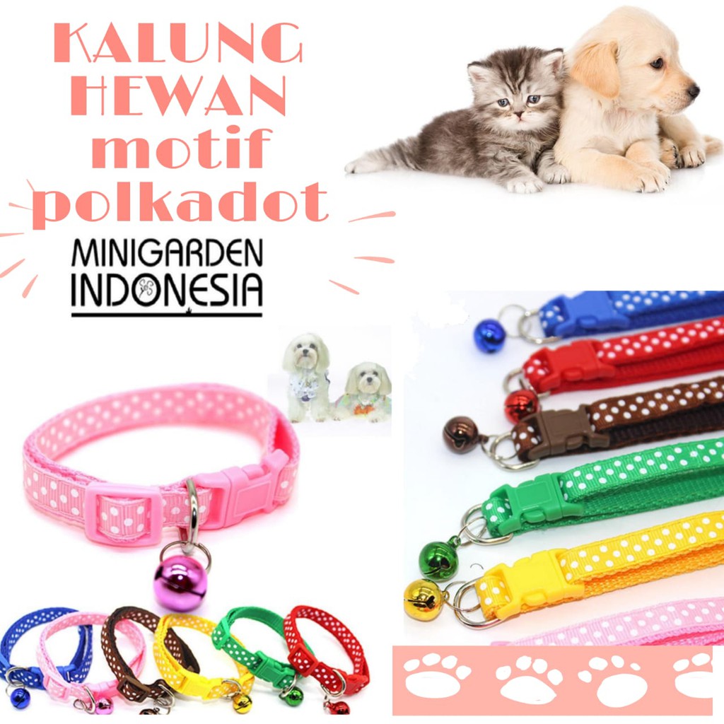 KALUNG HEWAN MOTIF POLKADOT +LONCENG  kalung rantai kalung kucing kalung anjing bel krincing adjustable pet collar