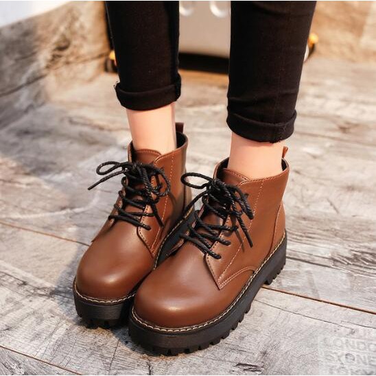 lace up biker flat ankle boot