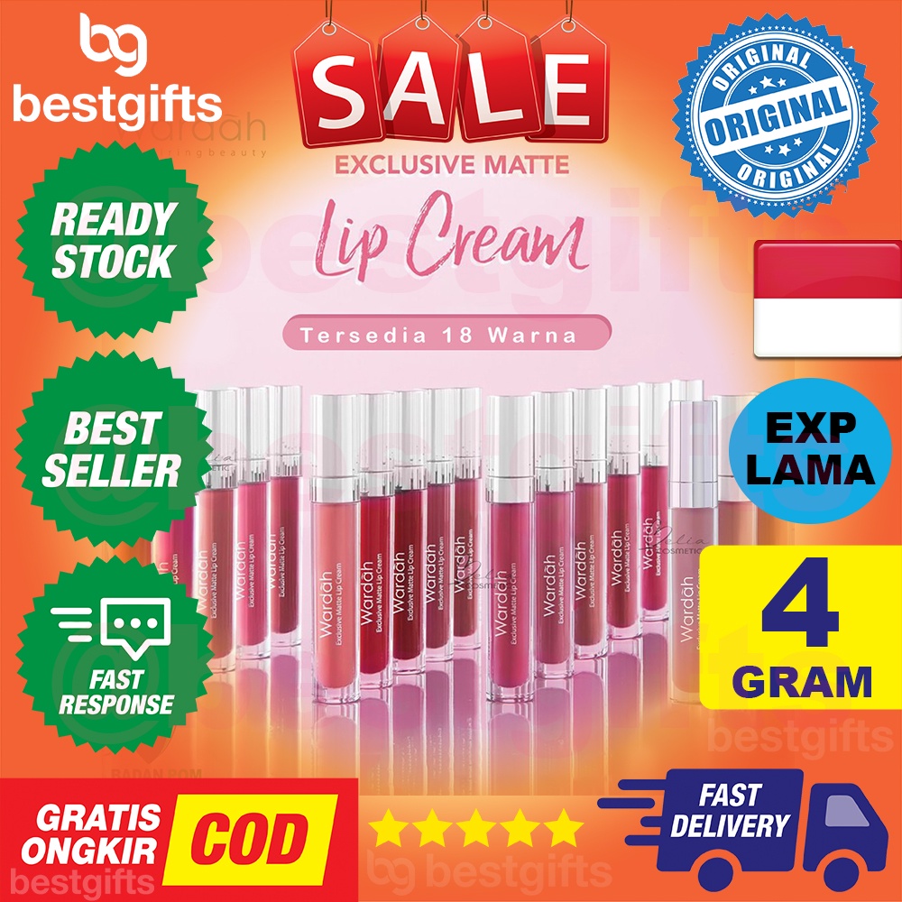 WARDAH EXCLUSIVE MATTE LIP CREAM KRIM STIK STICK TINT GLOSS LIPSTIK LIPSTICK WARNA INTENS TAHAN LAMA 4 GRAM