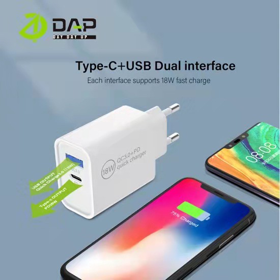 DAP TURBO Charger Fast Charging Dual Output USB &amp; Type C - Garansi 1 Tahun D-AP2