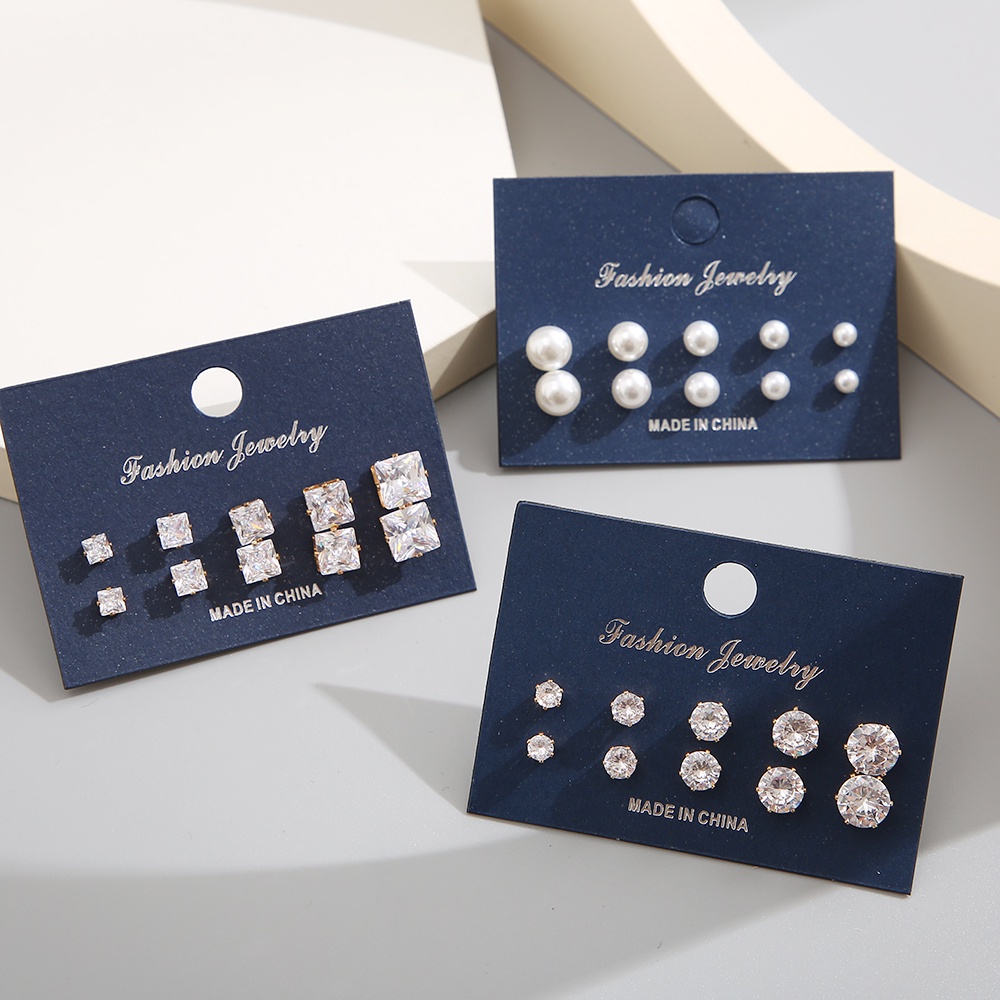 15pcs / Set Anting Stud Bentuk Hati Geometris Aksen Mutiara Kristal Untuk Wanita