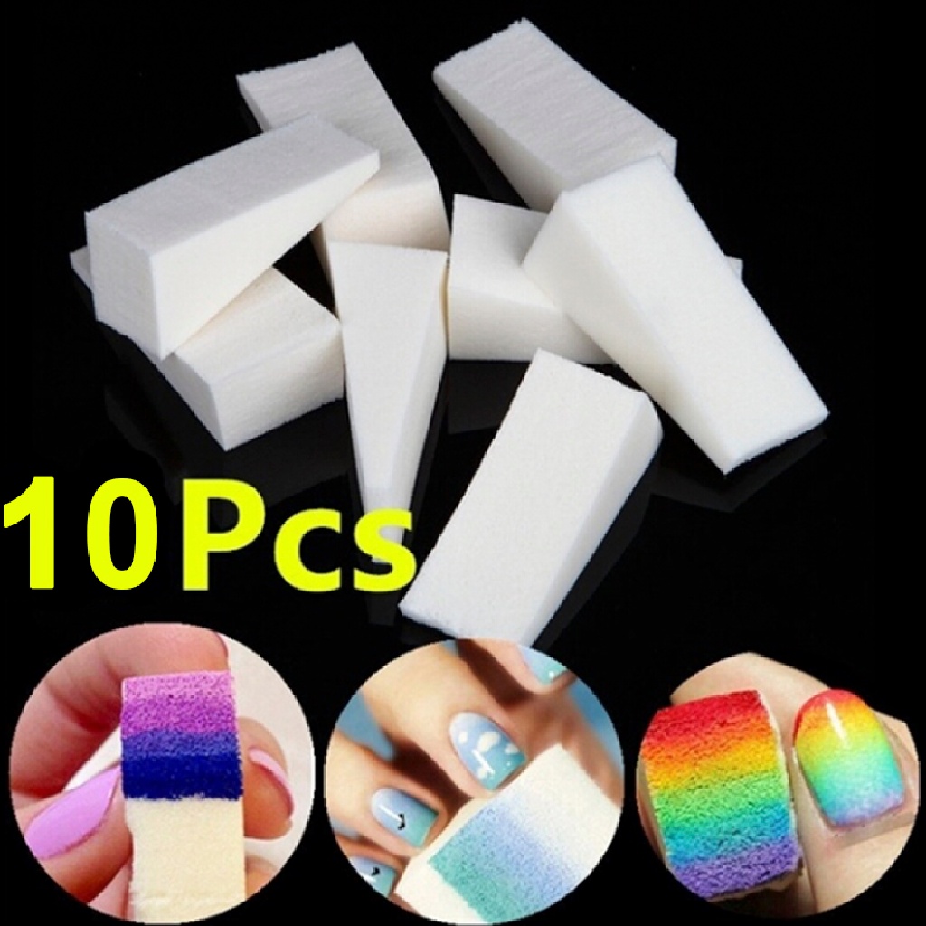 Newbaby 10pcs Spons Segitiga Warna Gradasi Untuk Nail Art