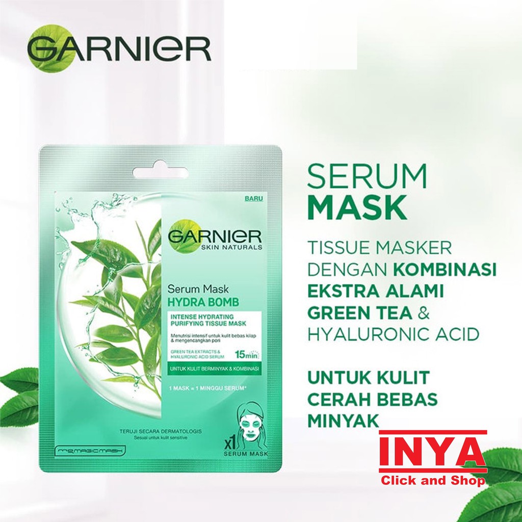 GARNIER SERUM MASK HYDRA BOMB GREEN TEA 32gr - Masker Wajah