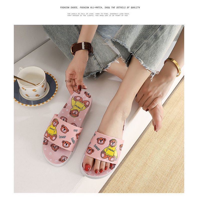 ♥DPS829♥S14 Sandal Slop / Sendal Santai Wanita import motif beruang lucu dan berkualitas Bahan Empuk