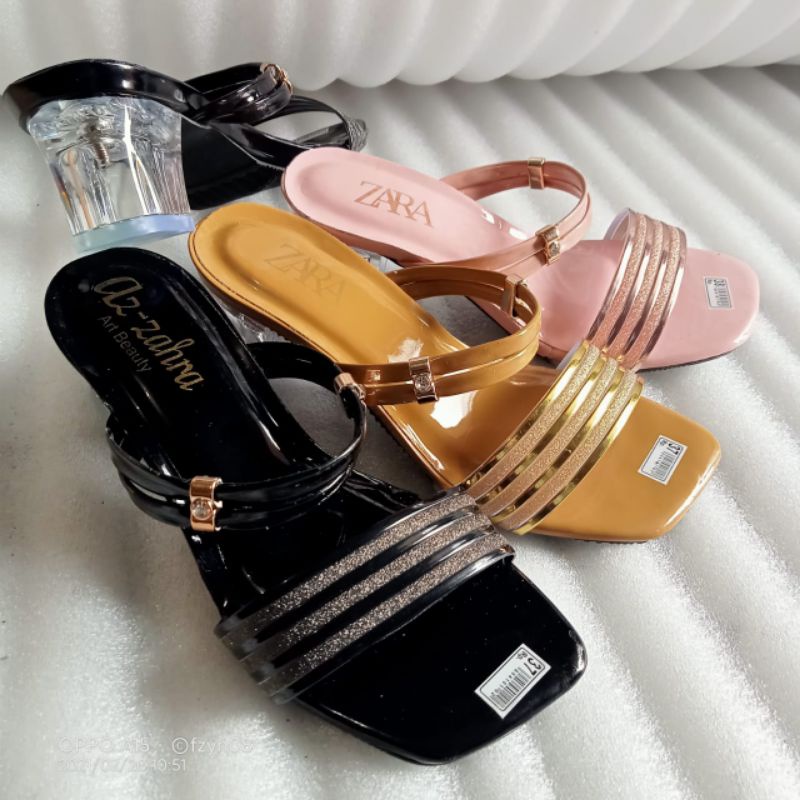 Sandal wanita Heels Kaca ZARA/Hak Kaca Andin terlaris bisa COD