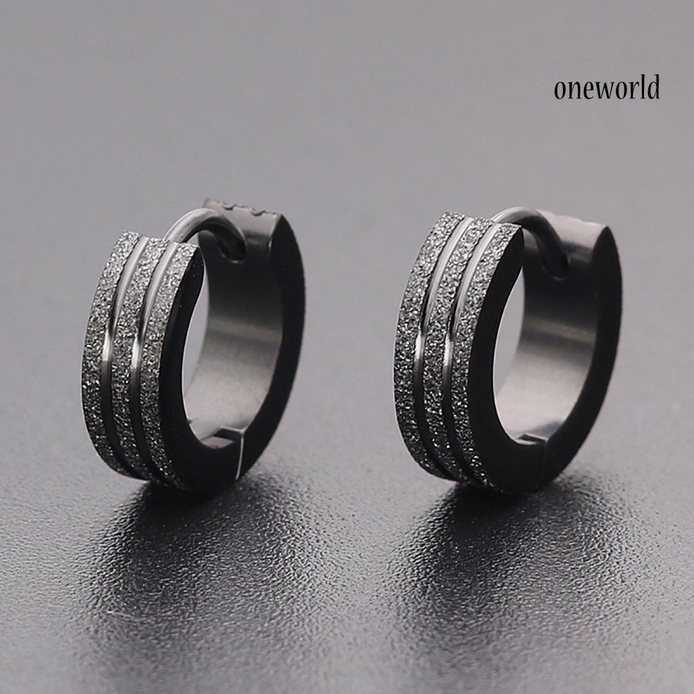 OW@ Fashion Unisex Stainless Steel Frosted Flat Circle Huggie Earrings Party Jewelry