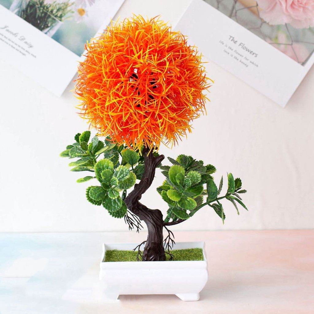 AM570 Bunga Plastik / Pajangan Bunga Artifisial / Vas Petak-Orange