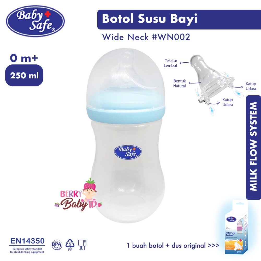 Baby Safe Botol Susu Bayi 260 Ml Wide Neck Baby Bottle Berry Mart