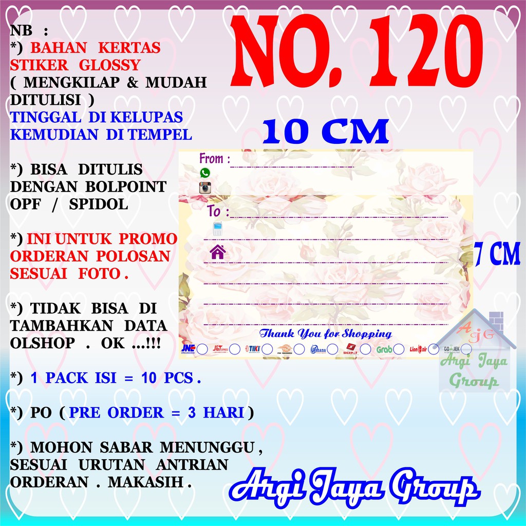 

Promo!Stiker Label Pengiriman Polosan No = 120 (10x7cm) 1 Pack = 10 Pcs
