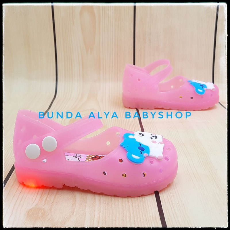 Sepatu Anak Perempuan Jelly LED Usia 6 Sampai 18 Bulan - Sepatu Anak Cewek Jelly Lampu Motif PINK Sepatu Jelly Lentur Elastis Anti Licin Model Tali