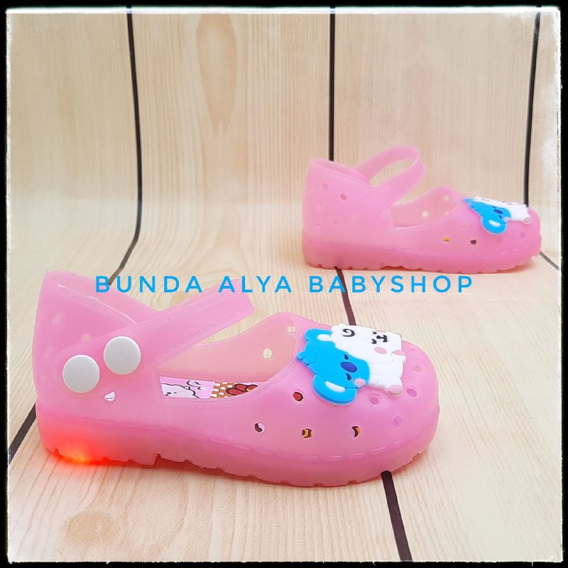 Sepatu Anak Perempuan Jelly LED Usia 6 Sampai 18 Bulan - Sepatu Anak Cewek Jelly Lampu Motif PINK Sepatu Jelly Lentur Elastis Anti Licin Model Tali