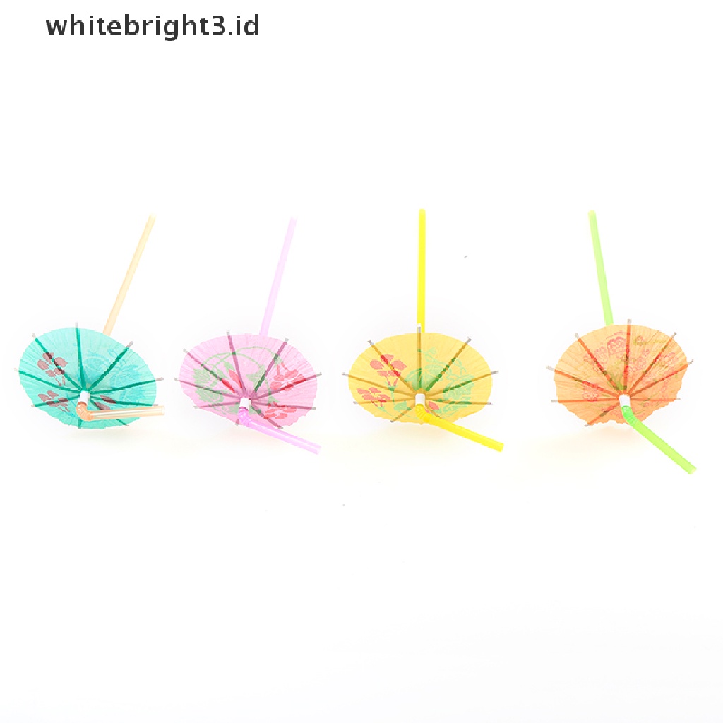 (whitebright3.id) 50pcs Sedotan Jus Buah / Cocktail Bentuk Payung Bahan Plastik