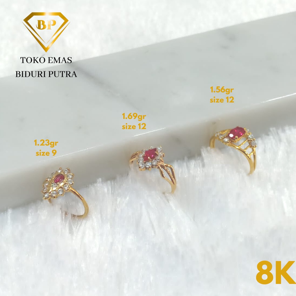 Cincin Solitaire Permata Merah Emas Kuning Asli Kadar 8k/375 toko emas biduri putra