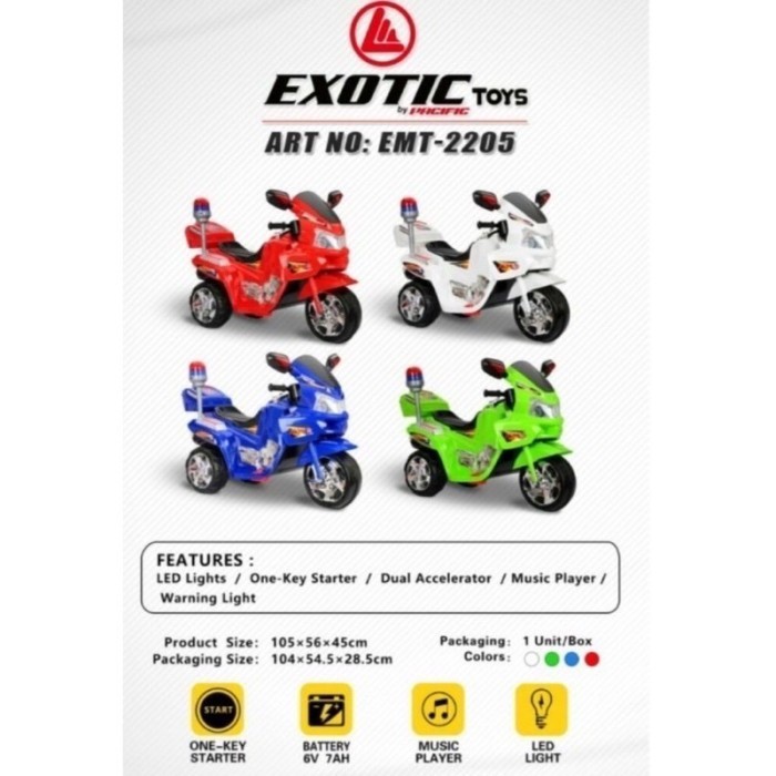 EXOTIC RECHARGEABLE MOTORCYCLE EMT-2205 / MAINAN MOTOR AKI ANAK