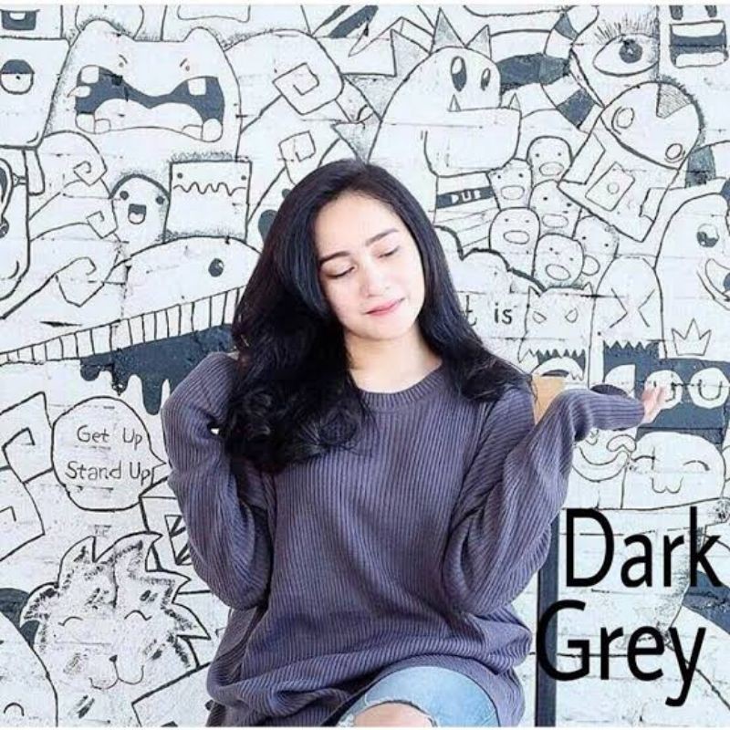 Premium Boxy Jumbo Tebal XL - XXL| Sweater Rajut Korea-Abu tua