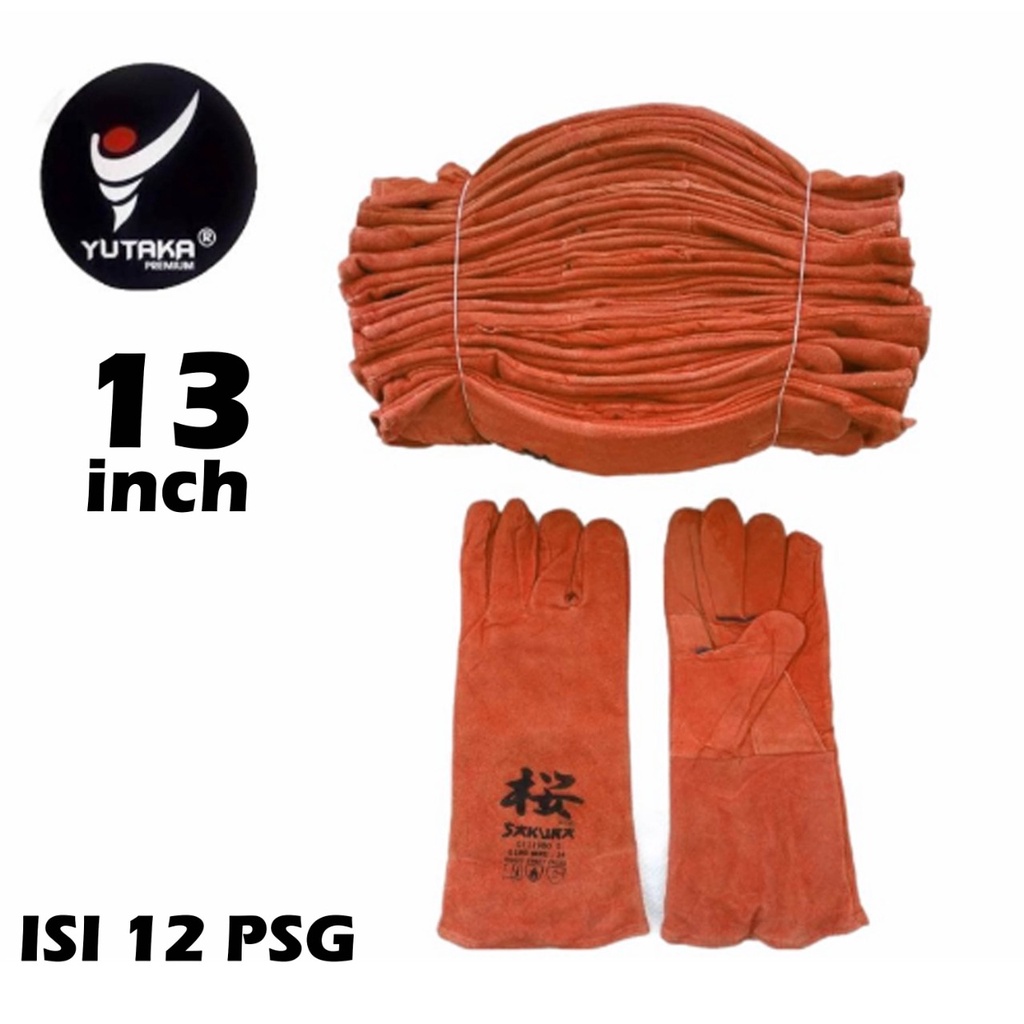 SARUNG TANGAN LAS SAKURA 13 INCH orange isi 1 lusin/sarung tangan las kulit sakura 13inch orange/sarung tangan las kulit terlaris