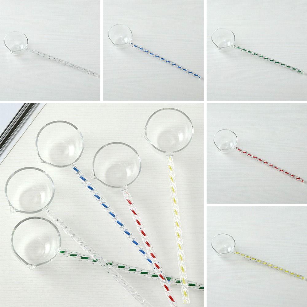Solighter Glass Sendok Teh Peralatan Makan Tahan Suhu Tinggi Gagang Panjang Stained Glass Stirring Spoons