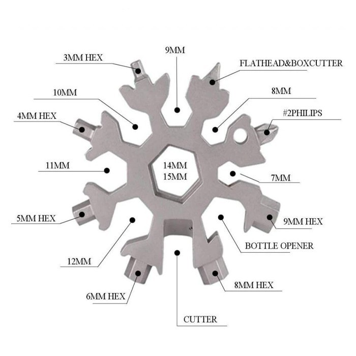 Gantungan Kunci 18 in 1 - Snowflake Tools Multifungsi Serbaguna Survival