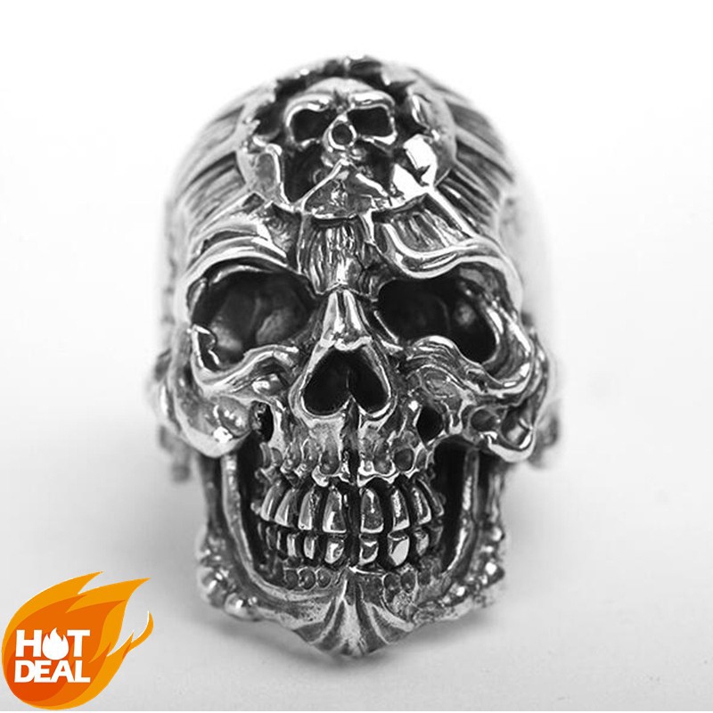 SEUSUK  Cincin Motif Tengkorak Gothic Ala Punk Bahan Stainless Steel untuk Pria