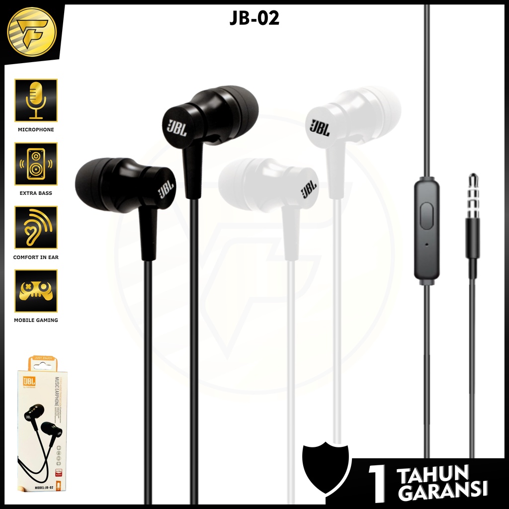 Earphone J02 stereo music Extra BASS telfon headset mic