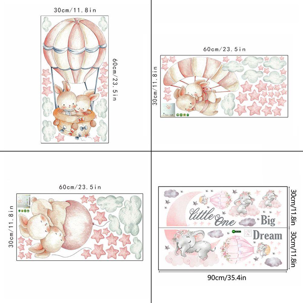 R-FLOWER Stiker Dinding Kartun Hadiah Dekorasi Rumah Gajah Kelinci Bulan Bintang Awan