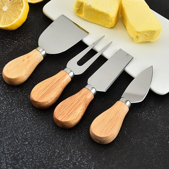 4pcs stainless butter cutter knife / mini teppan spatula wooden handle