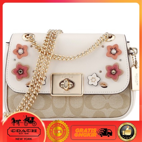 TAS SELEMPANG WANITA COACH SIGNATURE FLORAL APPLIQUE MINI CASSIDY