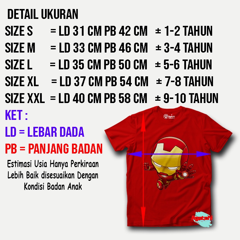 Baju Anak / Kaos Atasan Anak / Kids T Shirt Baby Marvel Chibi Kawaii Iron Man