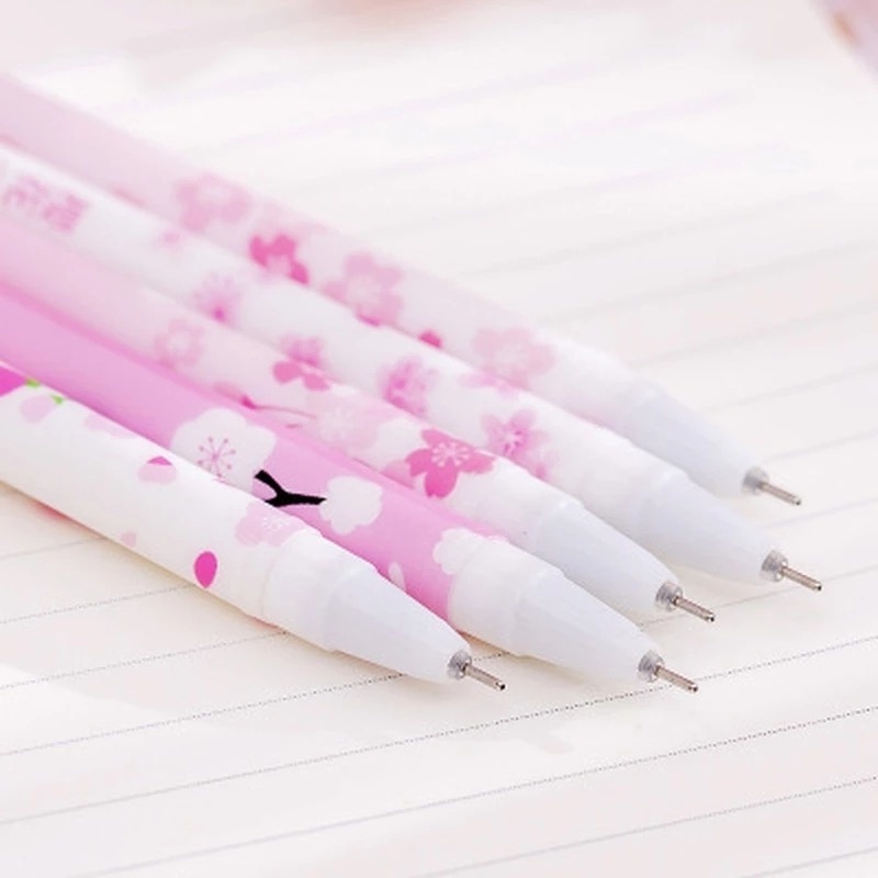 Pulpen Gel Tinta Biru 0.5mm Dapat Dihapus Dengan Refill / Isi Ulang Motif Bunga Sakura Pink Untuk Sekolah / Kantor