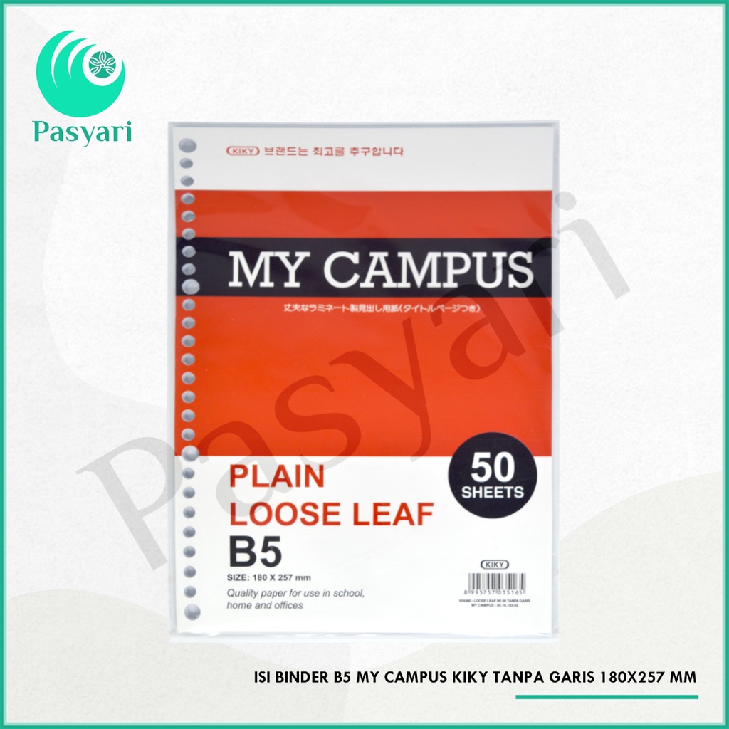 

Isi Binder B5 50 lembar MY CAMPUS KIKY Tanpa Garis 180X257 mm