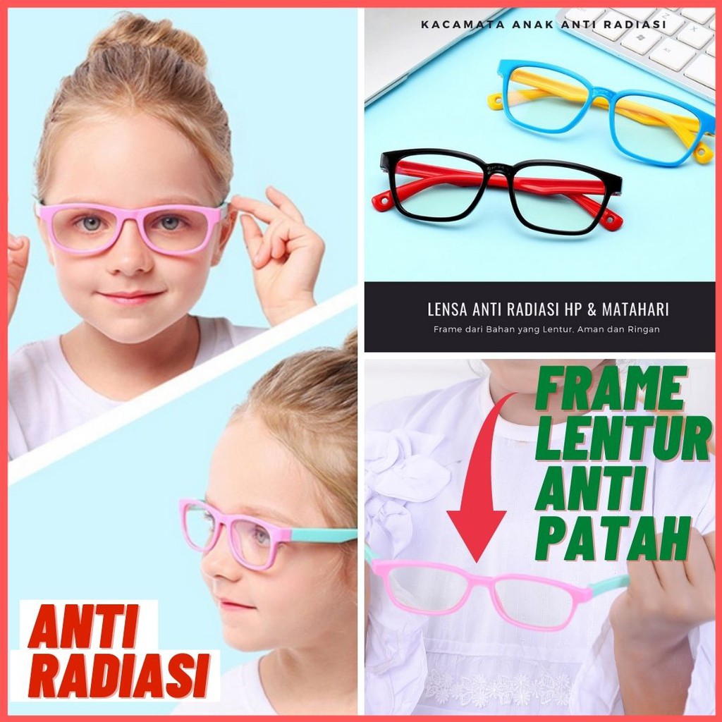 Kacamata Anak Anti Radiasi Perempuan Laki Laki  Hp Komputer Blueray Sinar Biru Blue Light Lentur-1