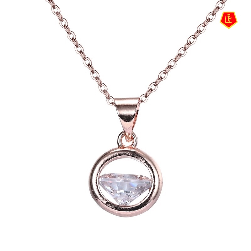 [Ready Stock]Korean Style Zircon Circle Necklace Silver Simple Personality