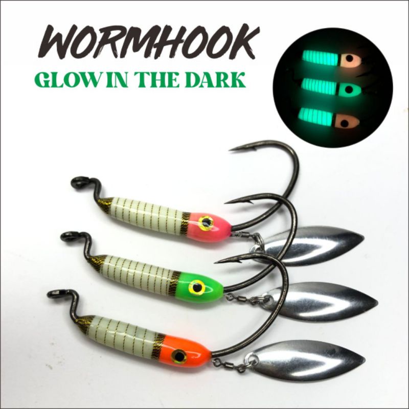 Wormhook Glow In the Dark Mata Kail dengan Blade 4/0 5/0