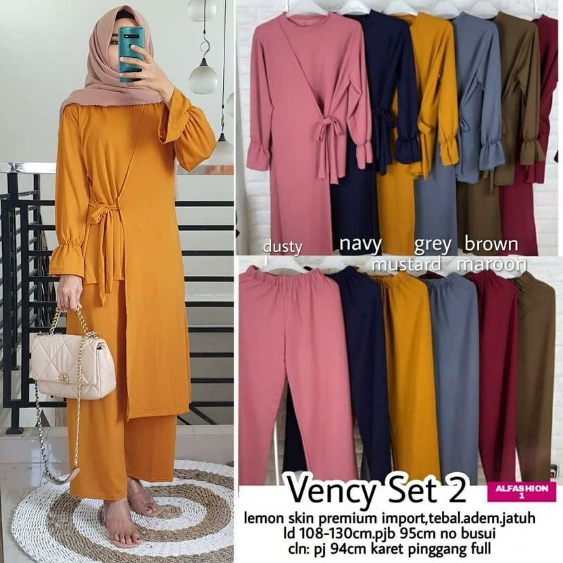 Vency Set #2, SETELAN TUNIK POLOS CANTIK FIT XXL LD 108-130 BAHAN LEMON SKIN PREMIUM TERMURAH OOTD