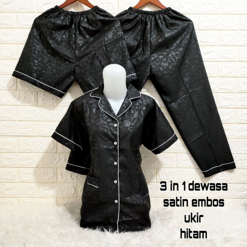 hokyfashion PIYAMA CP 3 IN 1 EMBOS UKIR FIT TO XL-HITAM