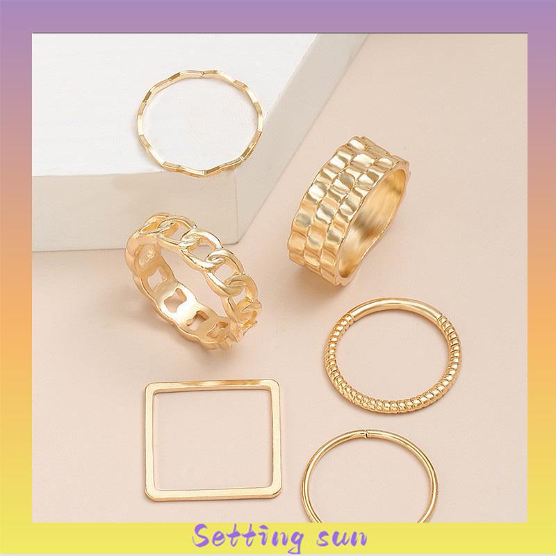 4pcs / Set Cincin Jari Telunjuk Bentuk Geometris Gaya Retro Untuk Wanita TN