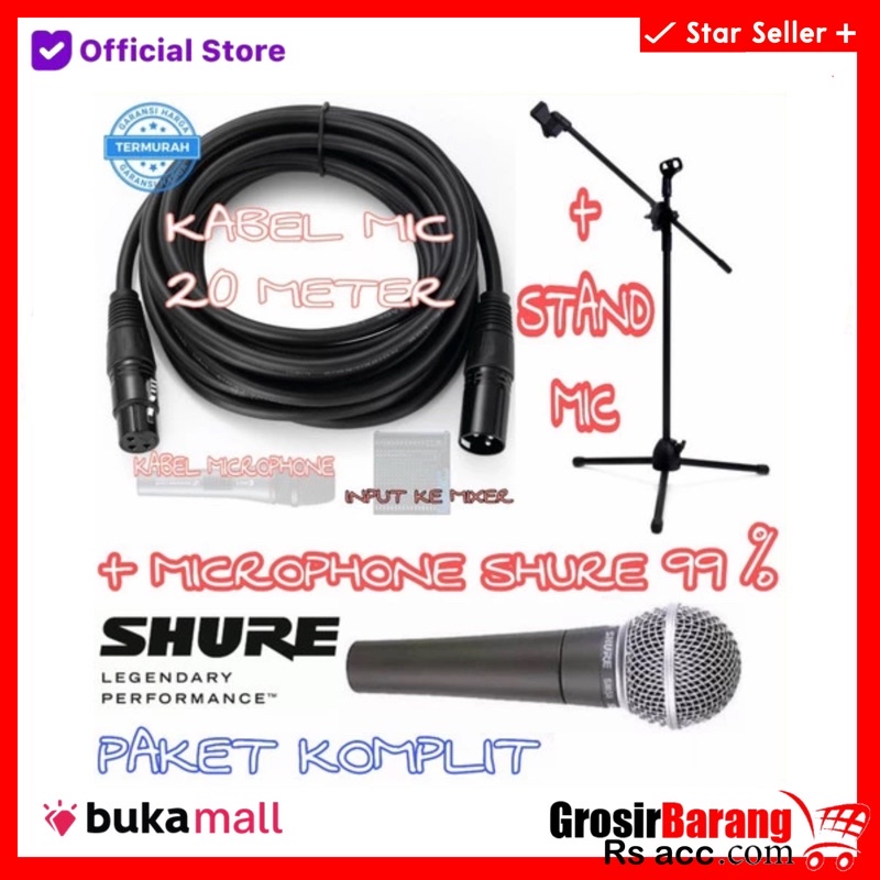 Paket 1 Mic Kabel SHURE 20 Meter Kabel Canon To Canon 1 Stand Mic