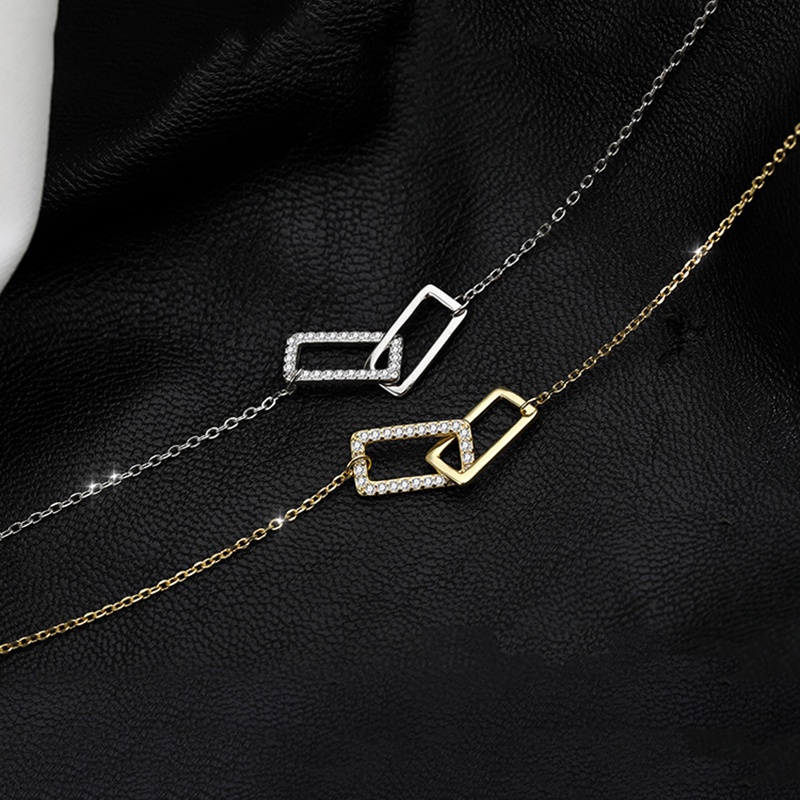 Charm Geometry Crystal Pendant Necklace Kalung Korea Rectangular Clavicle Chain Necklaces for Women Jewelry Gift