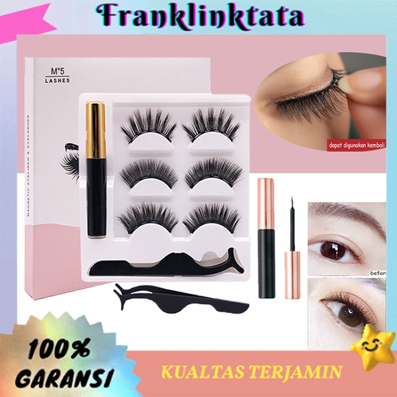 BEST SELLERBulu Mata Magnet 3 Pasang Set Bulu Mata Palsu Magnetik Magnet 3D Premium Silk Eyelash Magnetic Eyeliner Bulu Mata Palsu