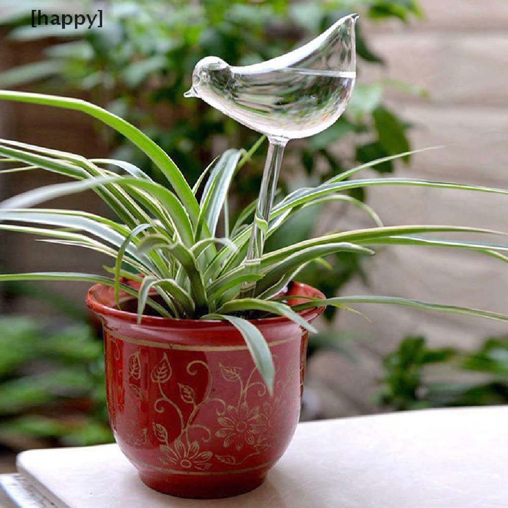 HA Plant Waterer Self Watering Globes, Bird Shape Hand Blown Clear Aqua Bulbs ID