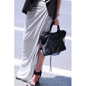 HELLO PARRY Grey Ruche Split Jersey Maxi Skirt