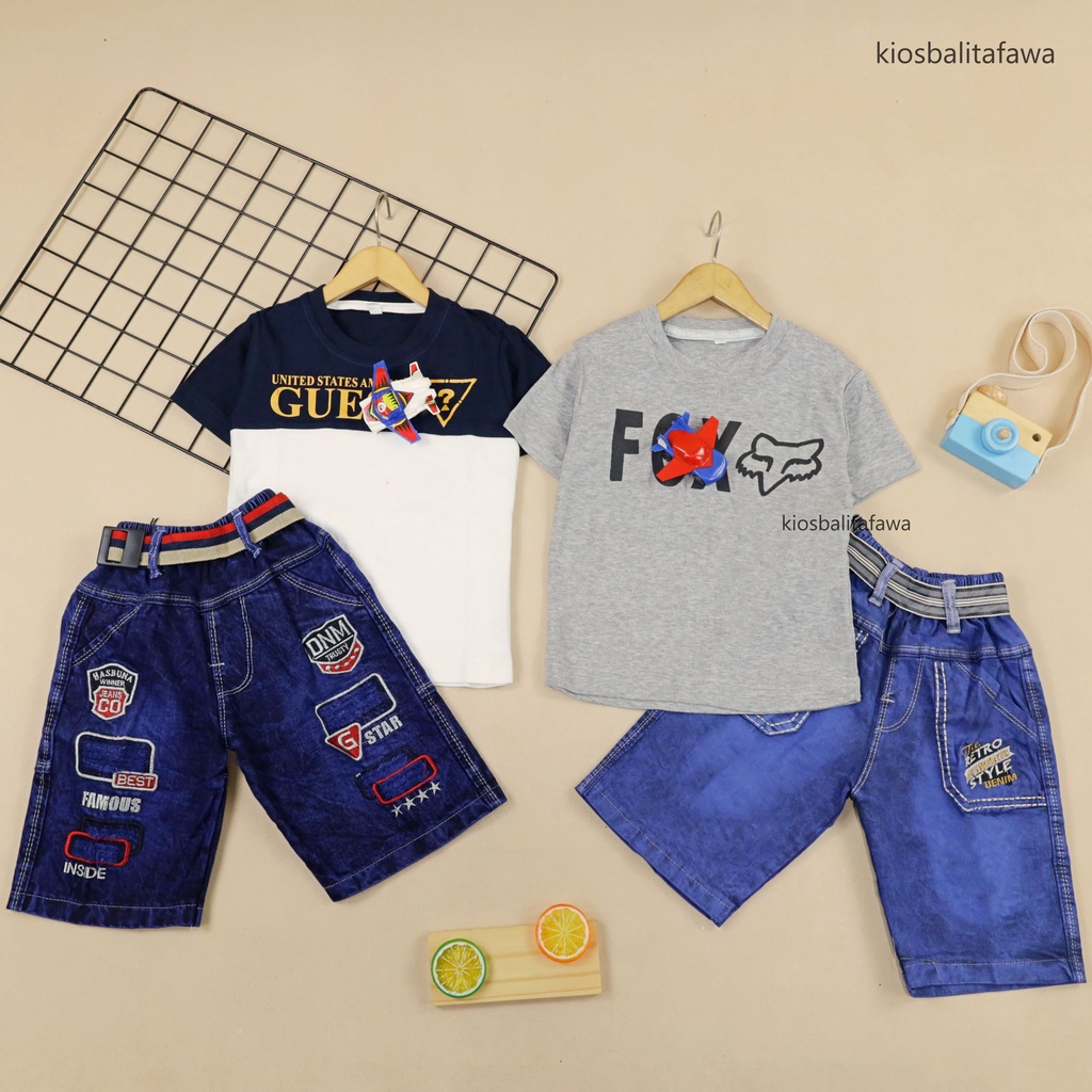 Setelan Vino uk 1-6 Tahun / Set Disro Lengan Pendek Celana Jeans Kantong Anak Laki-Laki Babycinnamon