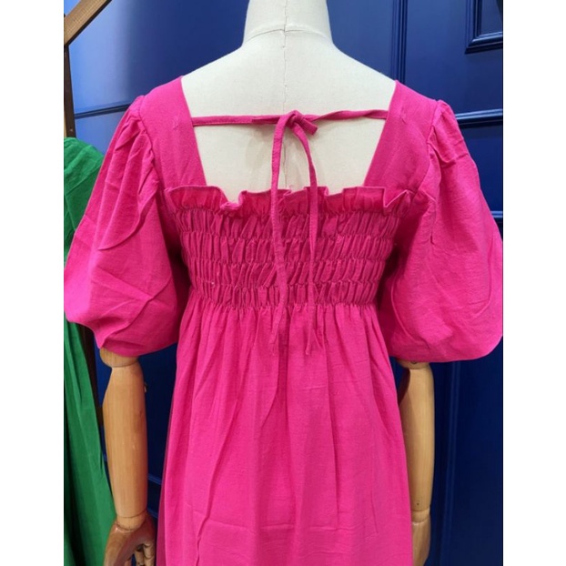 ♡ PREMIUM ♡ ORIGINAL ! LEVINA PUFFY SMOCKED BABYDOLL BACK TIED MIDI DRESS  ( BUMIL FRIENDLY )