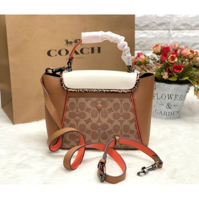 COACH COURIER CARRYALL 23 COLORBLOCK SIGNATURE CANVAS WITH SNAKESKIN