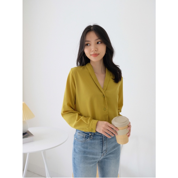 T-0400 Kemeja Wanita Long Sleeves Shirt Vneck-5