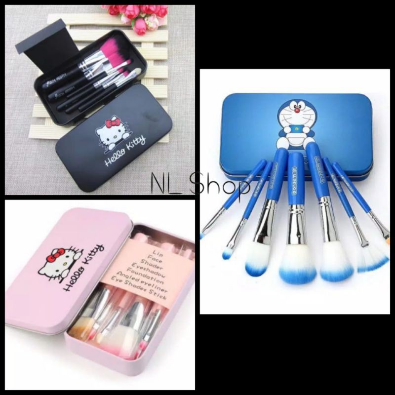 Set Kuas Makeup Karakter Murah isi 7 / Hello Kitty Brush Set / Doraemon Brush Set / Kuas Makeup Anak