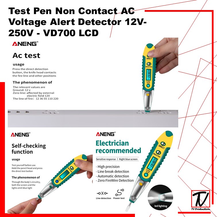 Test Pen LCD Non Contact AC Voltage Tespen  12V-250V - VD700 Alat Penguji Tegangan Listrik Obeng